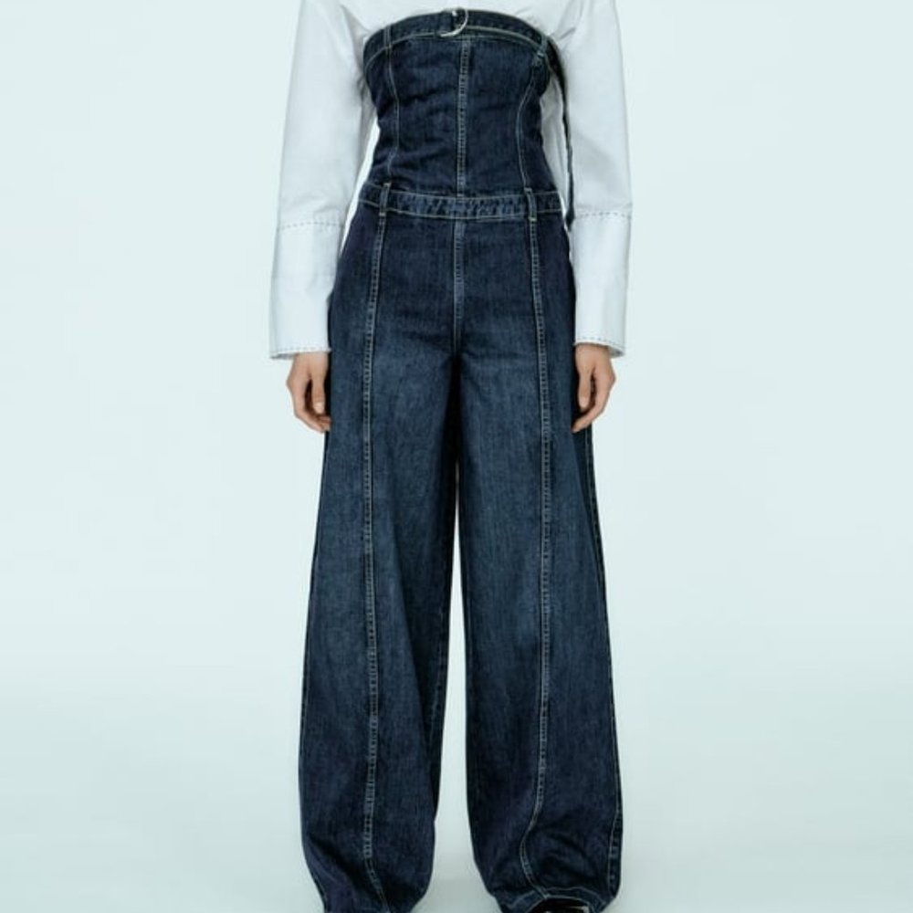 ZARA STRAPLESS TRF DENIM JUMPSUIT NAVY BLUE | 0541/239 296/017 - Picture 2 of 6